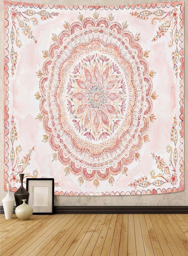 Fowocu Boho Floral Mandala Tapestry Wall Hanging Pink Bohemian Flower Medallion Tapestry Aesthetic Watercolor Hippie Indian Small Tapestries for Bedroom Living Room Dorm Decor 40 x 30 Inch - Image 1